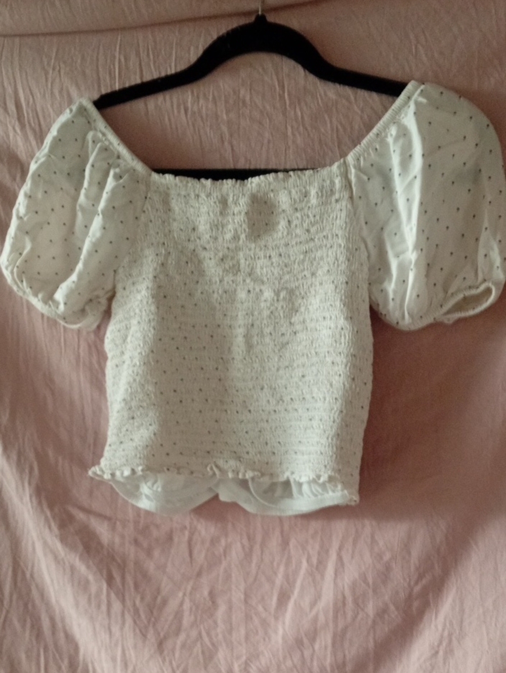 GAP White Smocked Off-Shoulder Puff Sleeve Crop Top